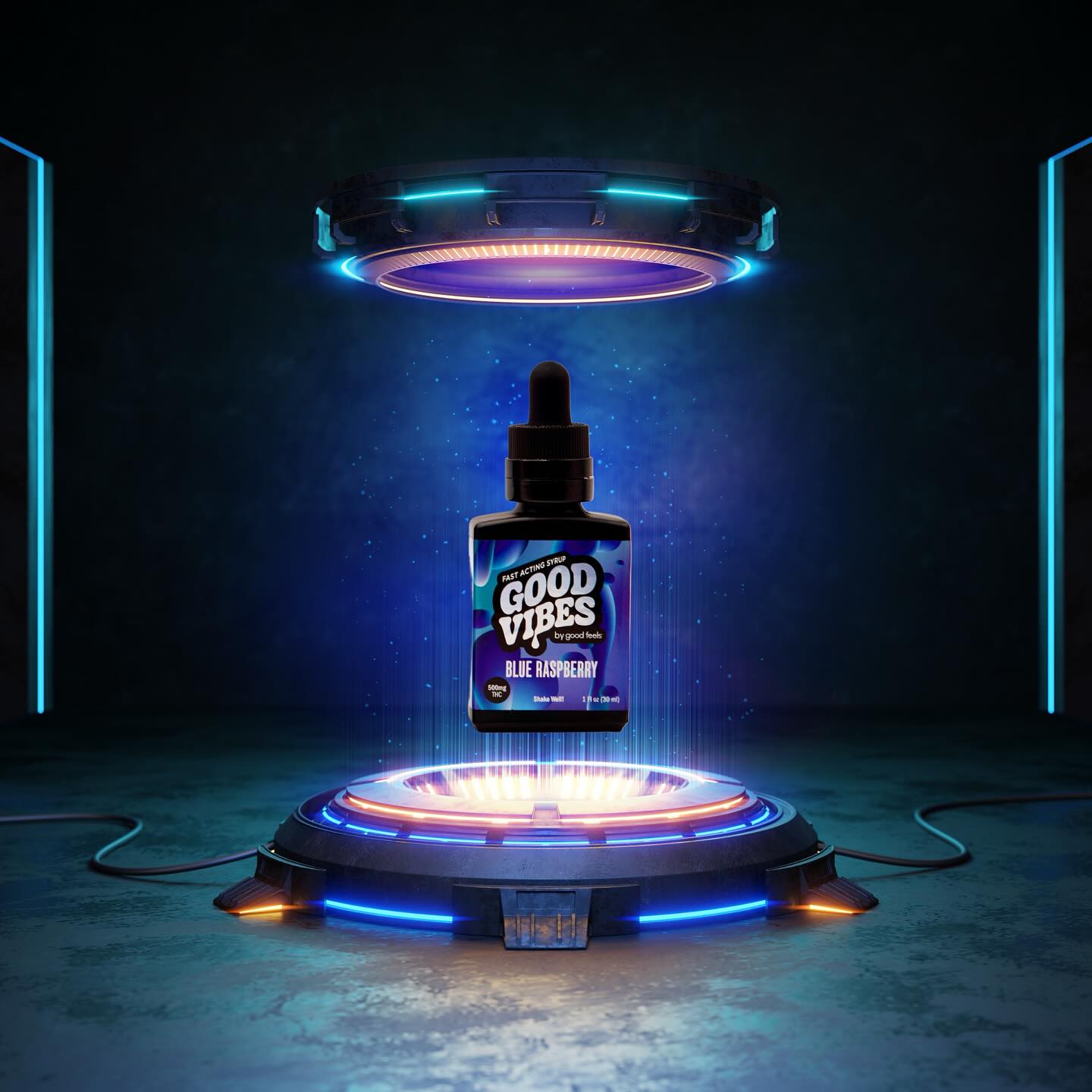 floating blue raspberry good vibes THC Syrup