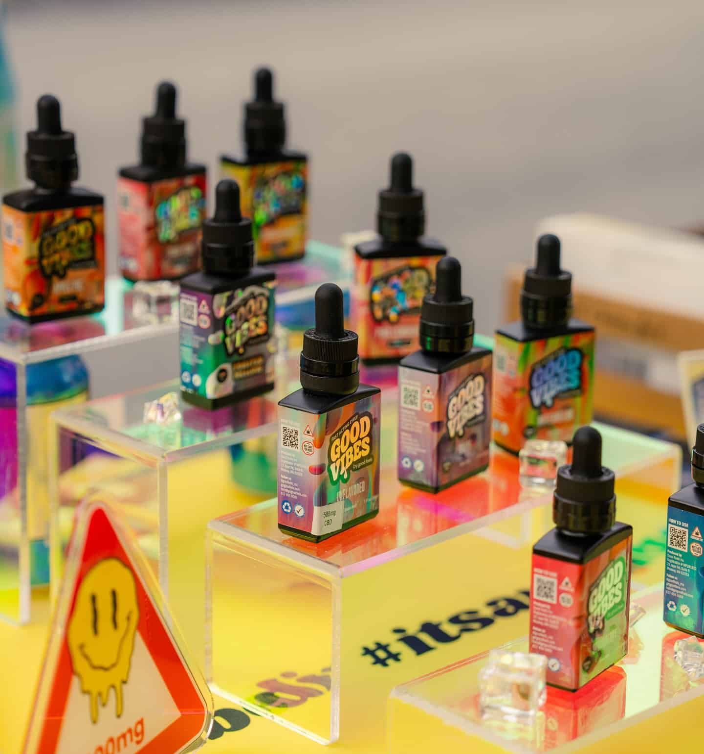 Good Vibes Syrup Products on a display in cannabis dispensary
