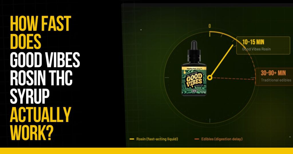 Good Vibes rosin THC syrup showing fast-acting cannabis syrup onset versus edibles.