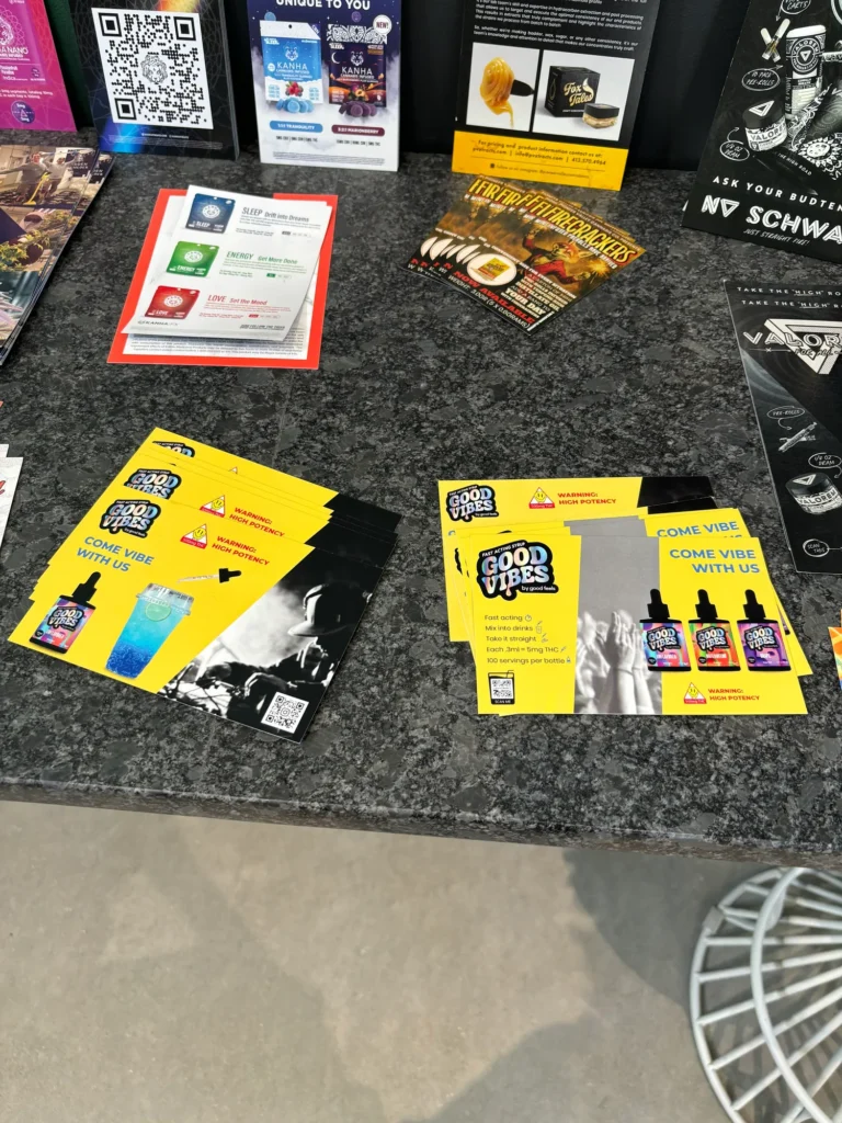 Warm retail display featuring fast-acting syrup and Come Vibe at Collective Premium Cannabis – Billerica.