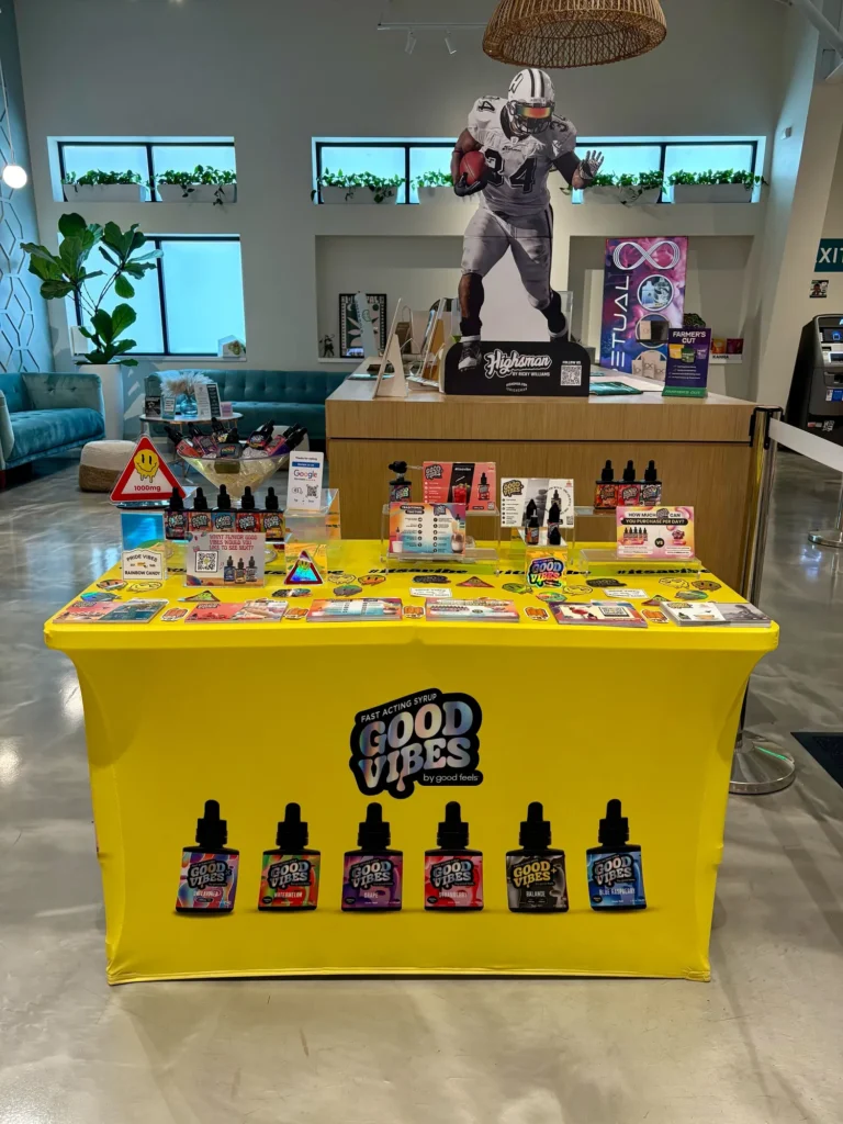 Good Vibes display with Pride Vibes and Rainbow Candy packaging at Zahara Cannabis – Attleboro.