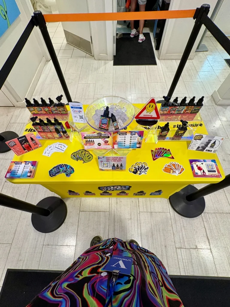 Good Vibes display with Good Vibes packaging and product information at Mello – Haverhill.