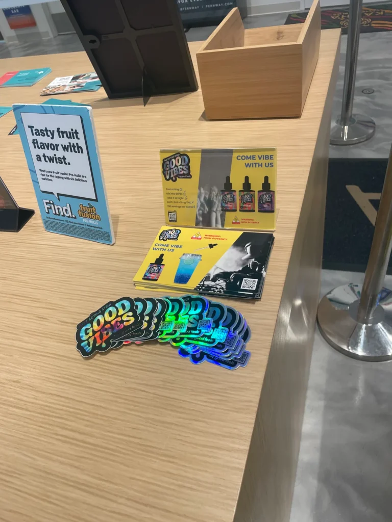 Bright countertop display featuring Come Vibe at Zahara Cannabis – Attleboro.