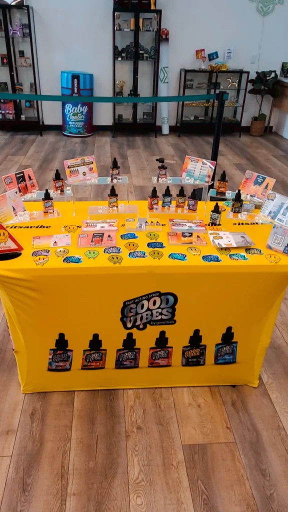 A Good Vibes display arranged across the retail counter at Green Gold Group - Marlborough.