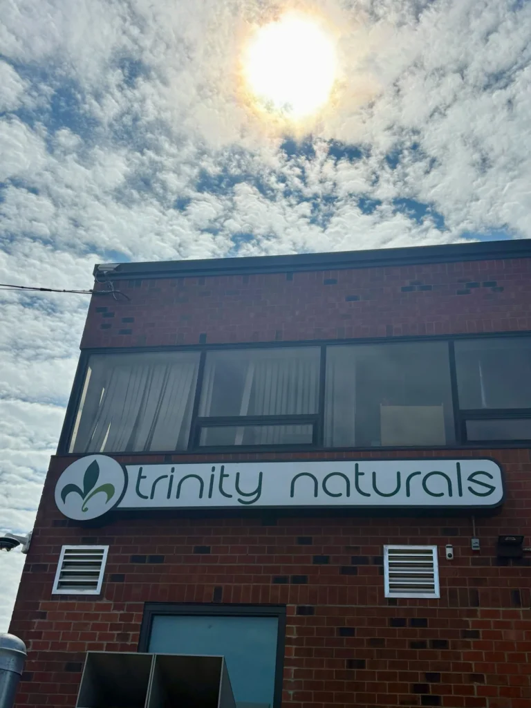 Trinity Naturals – Chelsea interior with Good Vibes packaging and product information.