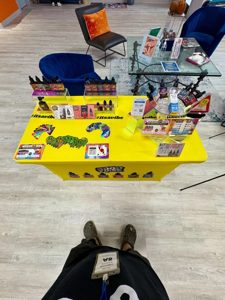 Good Vibes display with Good Vibes packaging and product information at Redi – Natick.