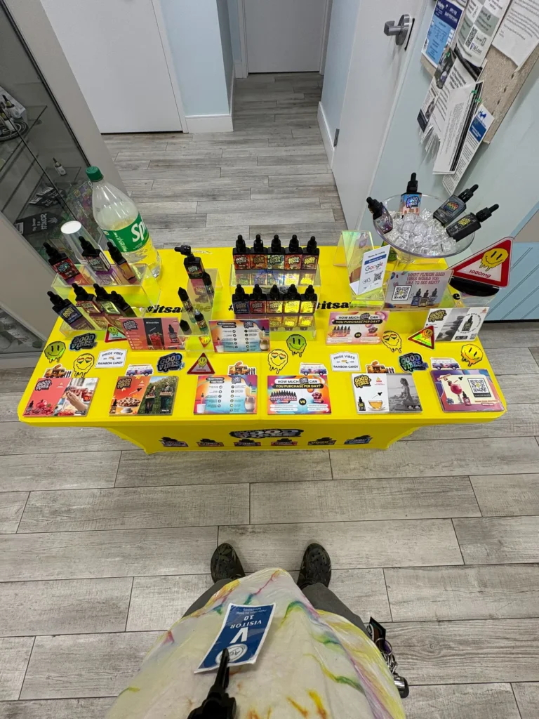 Good Vibes display with Pride Vibes and Rainbow Candy packaging at Alternative Compassion Services – Medical Only – Hull.
