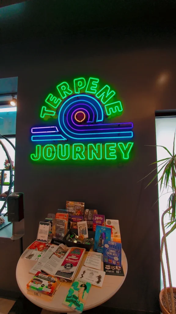 A retail sign anchoring the display at Terpene Journey.