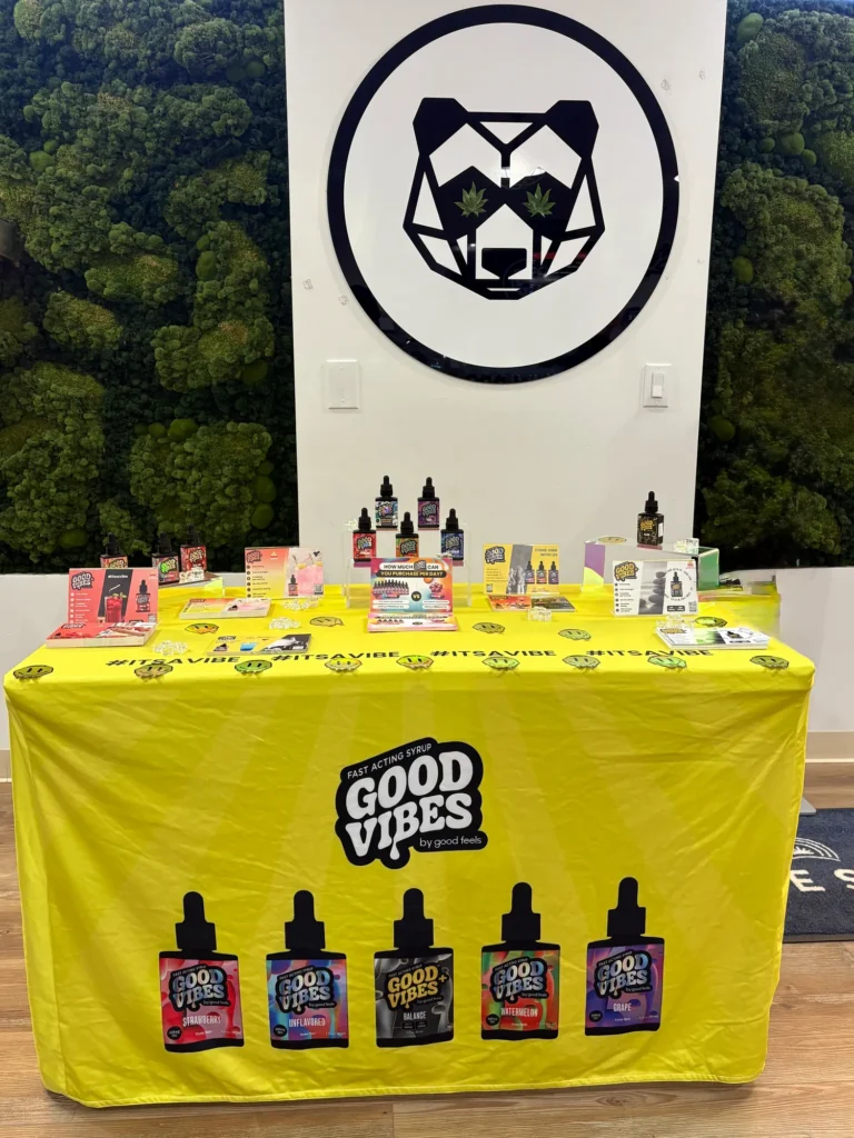 Good Vibes bottles and colorful display cards at EMBR - Northampton.