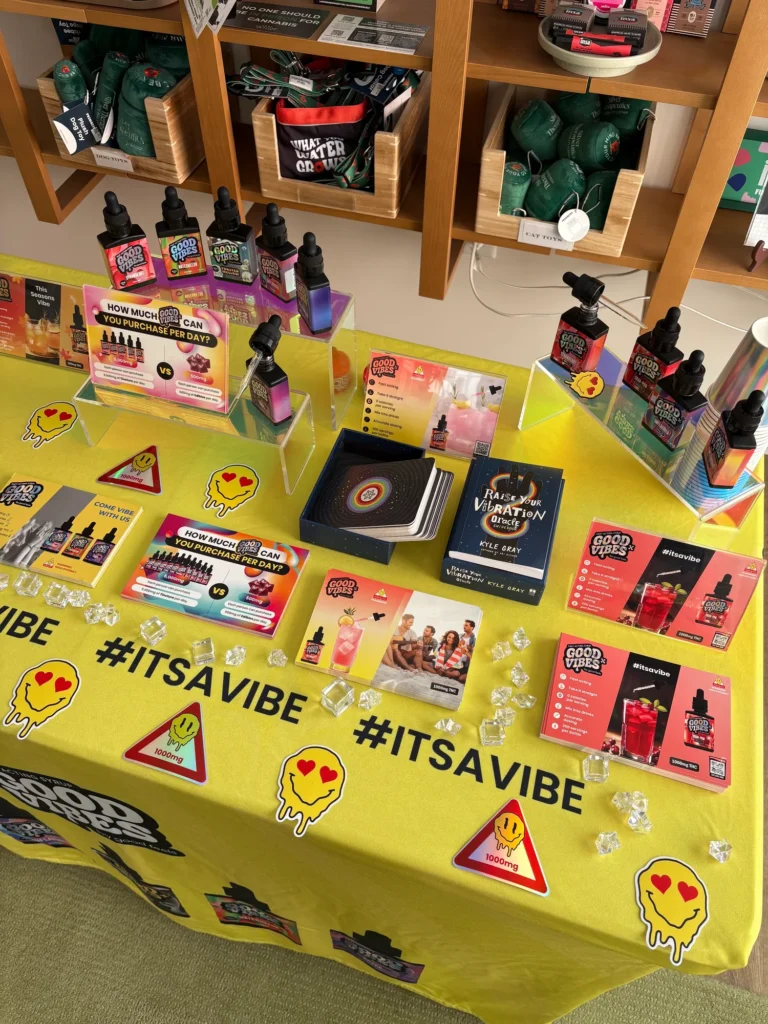 A Good Vibes sign anchoring the retail display at Silver Therapeutics - Williamstown.