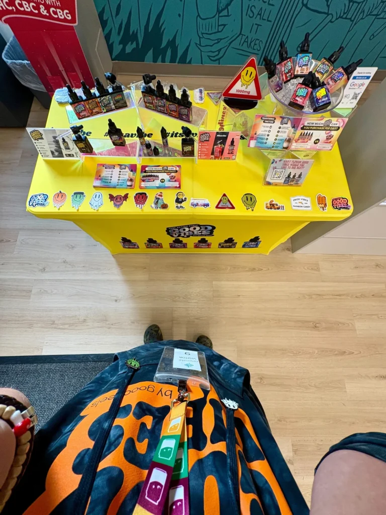 Good Vibes display with Pride Vibes and Rainbow Candy packaging at Resinate – Worcester.