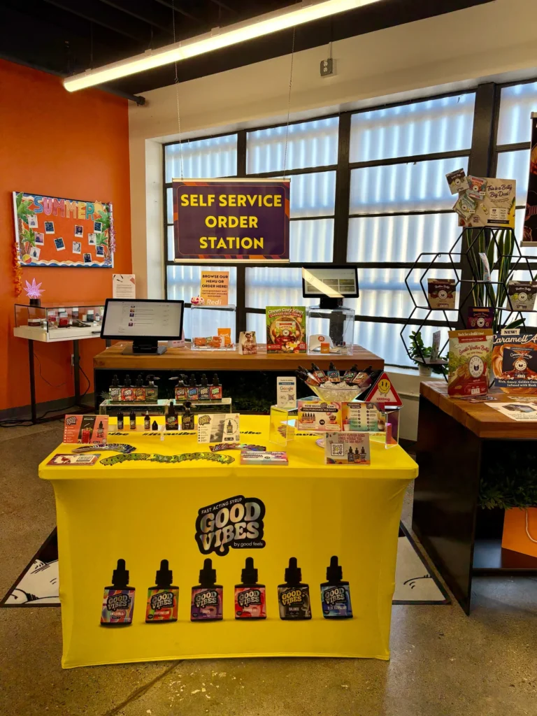 Good Vibes display with Blue Raspberry and Watermelon bottles at Redi – Newton.