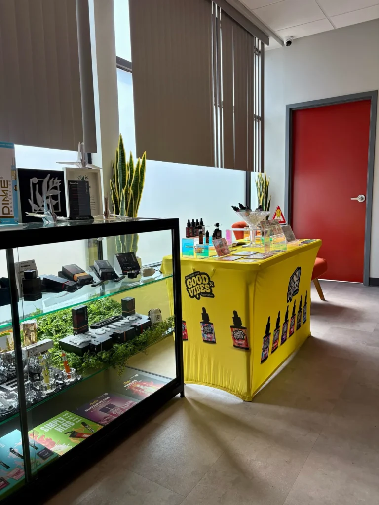 Good Vibes display with Good Vibes packaging and product information at Fine Fettle – West Springfield.