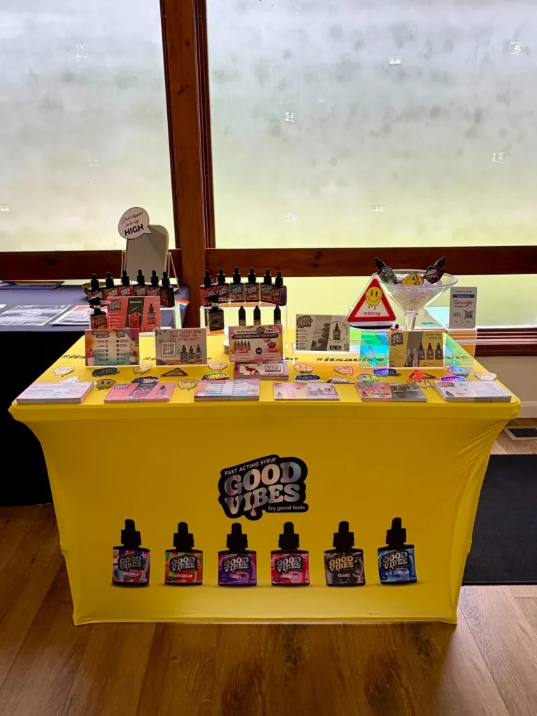 A Good Vibes display arranged across the retail counter at Green Gold Group - Palmer.