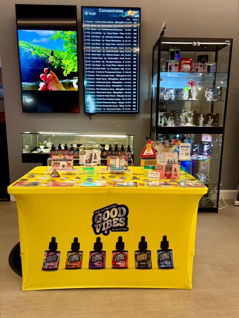 Good Vibes display with Pride Vibes and Rainbow Candy packaging at The Vault – Worcester.