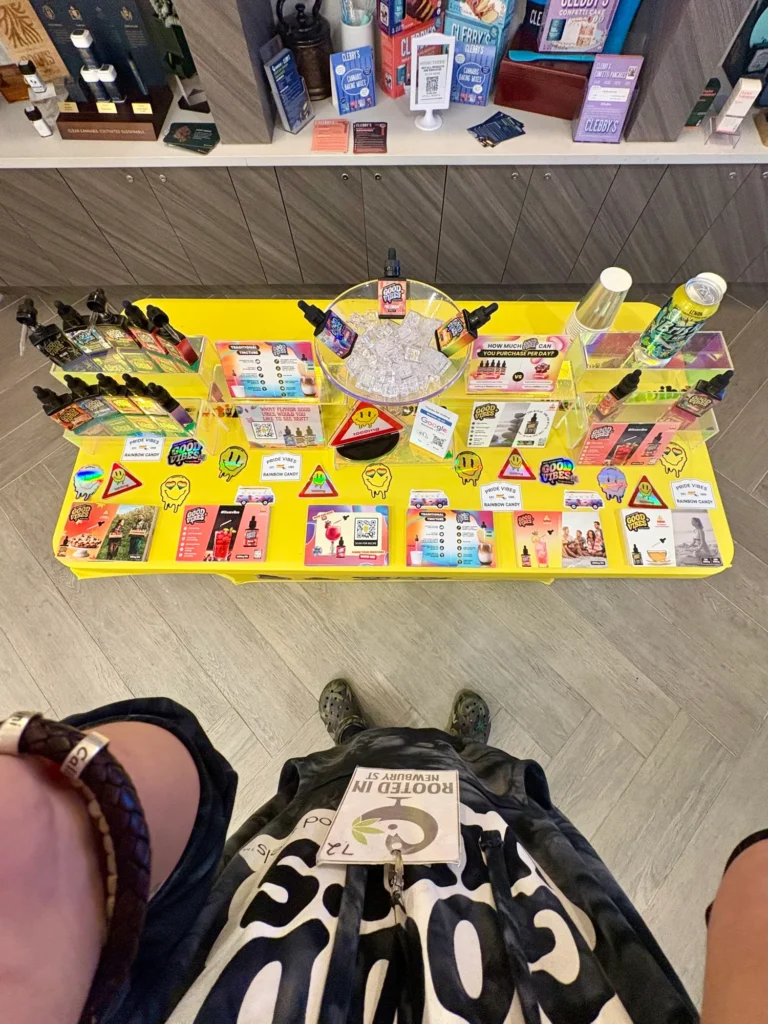 A retail display arranged across the counter at Rooted In - Boston.