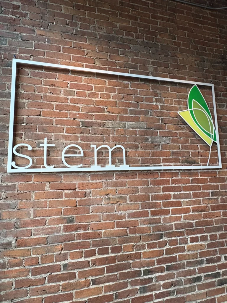 A retail sign anchoring the display at Stem - Haverhill.