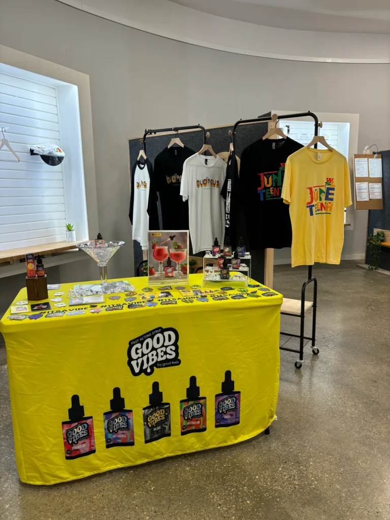 Colorful branded display featuring fast-acting syrup and Strawberry at Budhaus – Pittsfield.