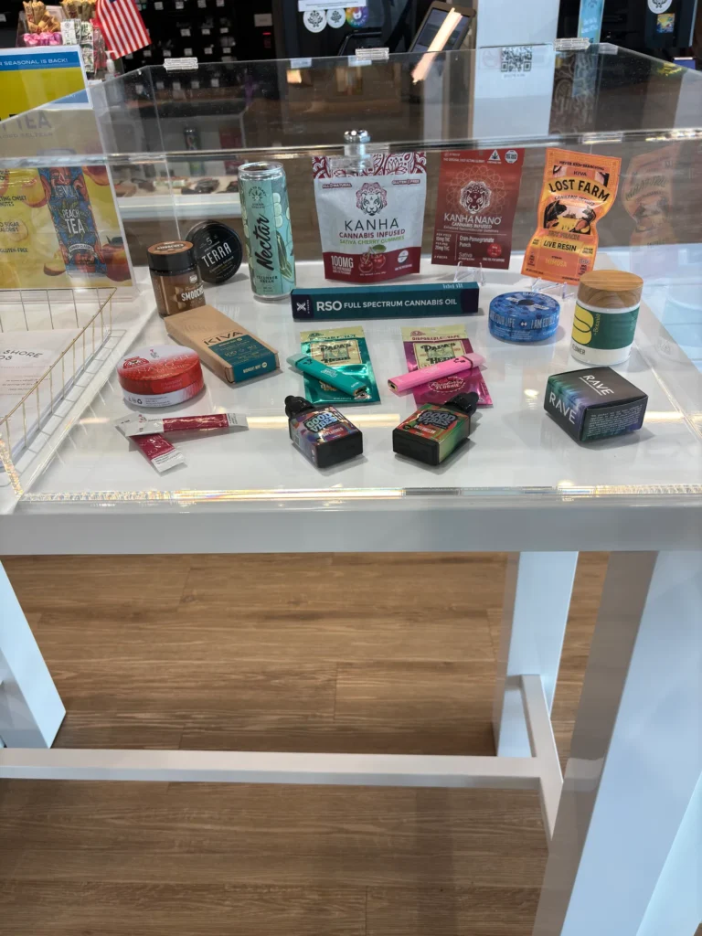 Playful in-store display featuring Good Vibes products at South Shore Buds – Marshfield.