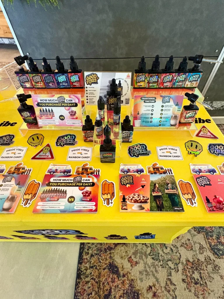 Good Vibes display with Pride Vibes and Rainbow Candy packaging at NETA – Northampton.