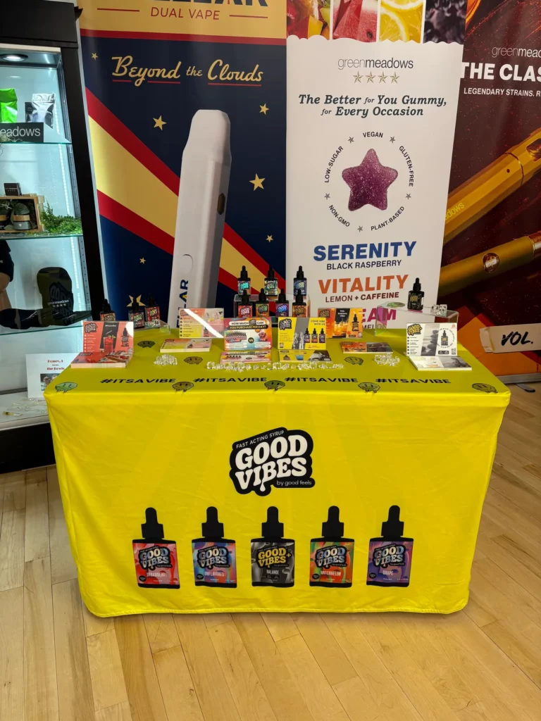 A Good Vibes sign anchoring the retail display at Green Meadows - Southbridge.
