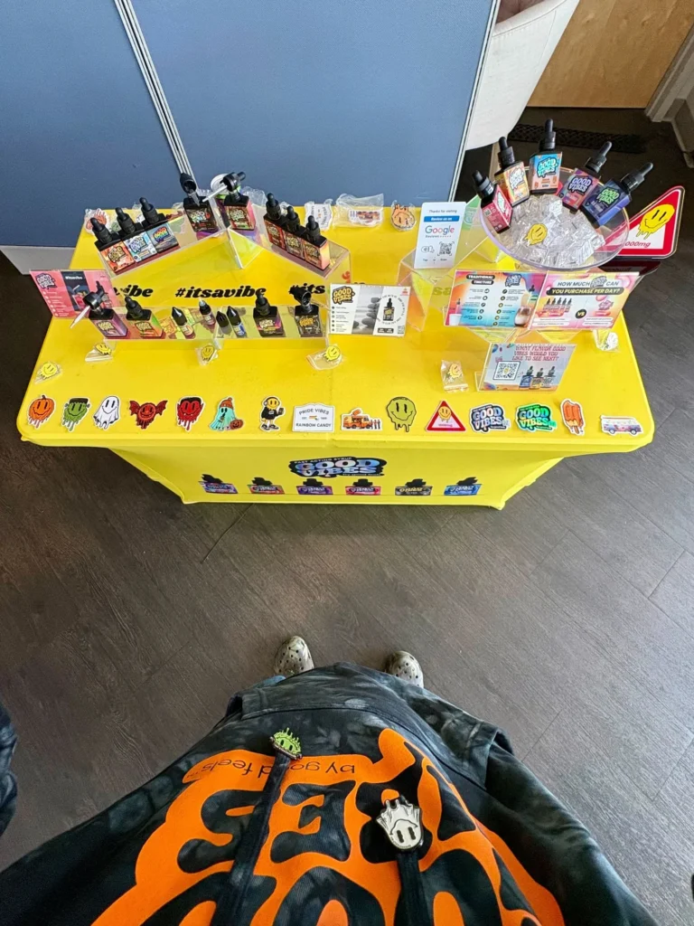 Good Vibes display with Pride Vibes and Rainbow Candy packaging at Resinate – Northampton.