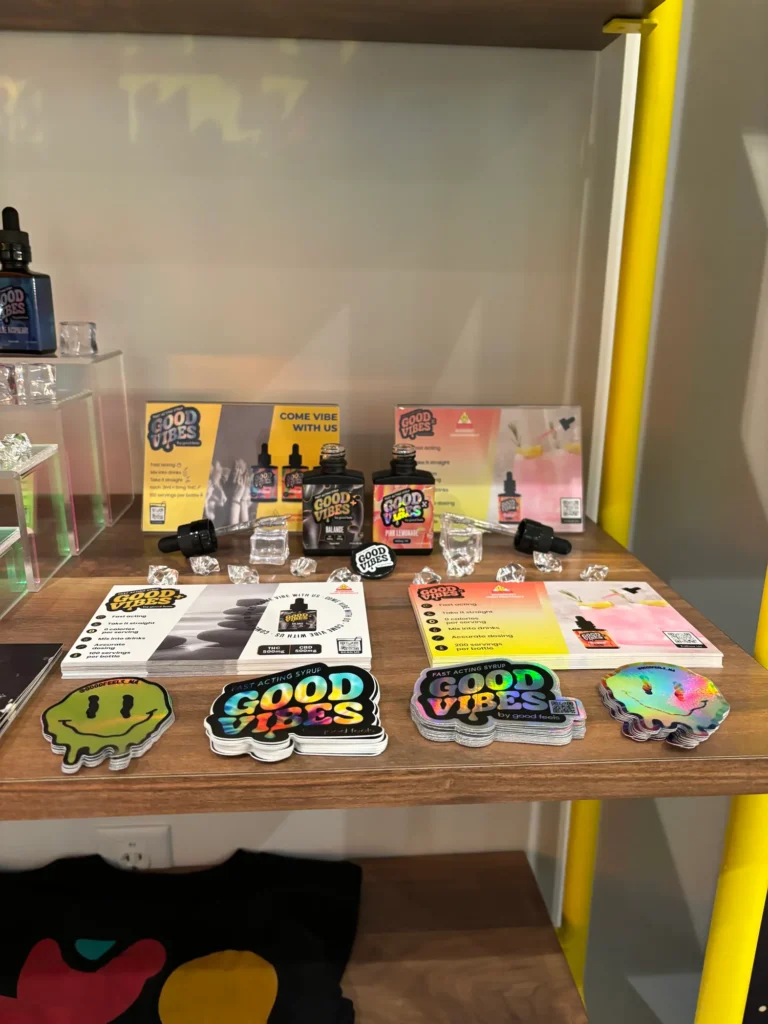 Warm retail display featuring fast-acting syrup and Come Vibe at Cheech and Chong – Northampton.