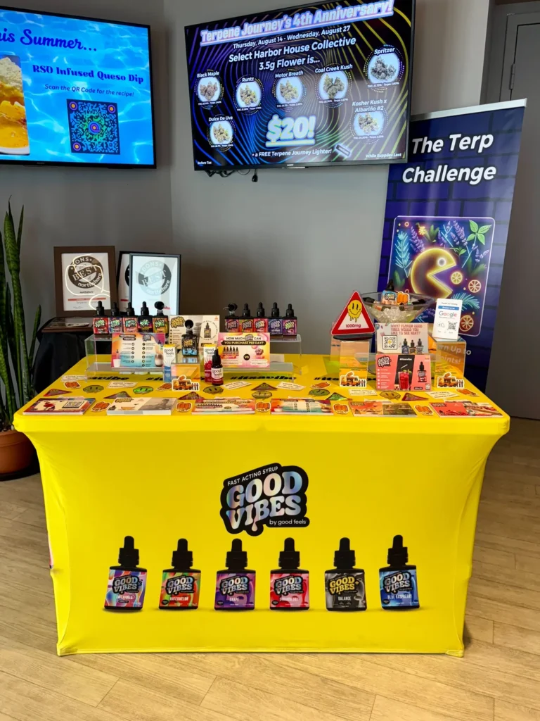 Good Vibes display with Good Vibes packaging and product information at Terpene Journey.