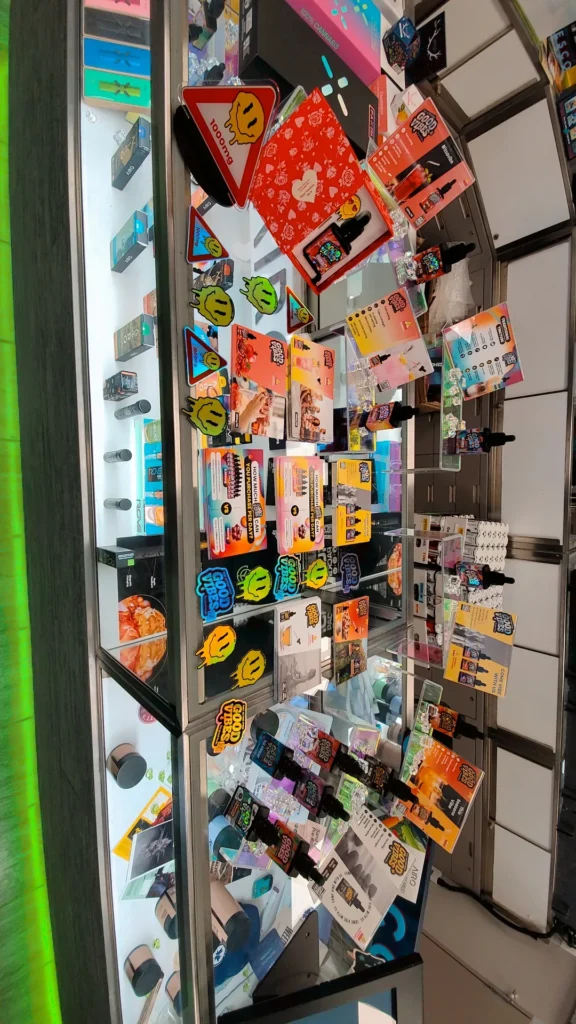A Good Vibes display set within the shop interior at Greener Leaf - Fall River.