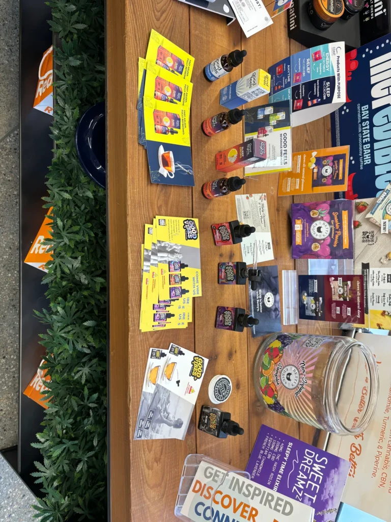 Welcoming countertop display featuring Chamomile and Come Vibe at Redi – Newton.