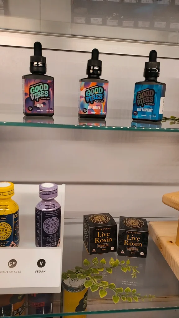 Good Vibes bottles and colorful display cards at CNA Stores - Haverhill.
