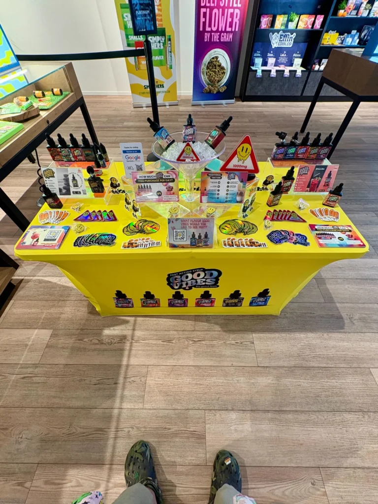 Good Vibes display with Good Vibes packaging and product information at Ascend – Newton.