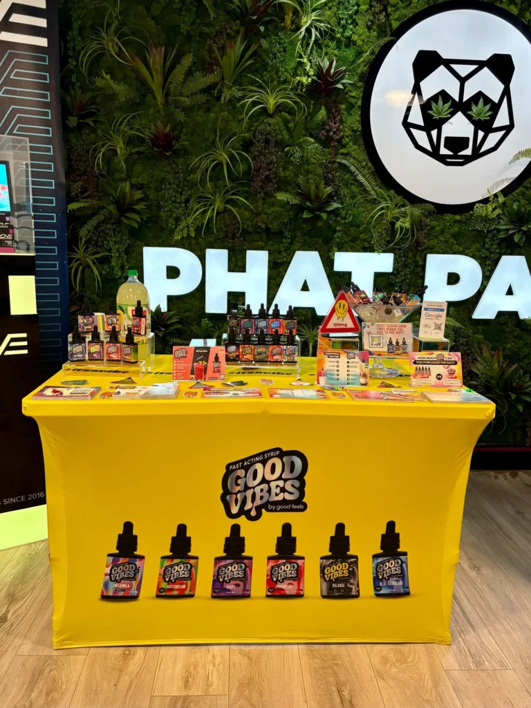 Good Vibes display with Blue Raspberry and Watermelon bottles at EMBR – Springfield.