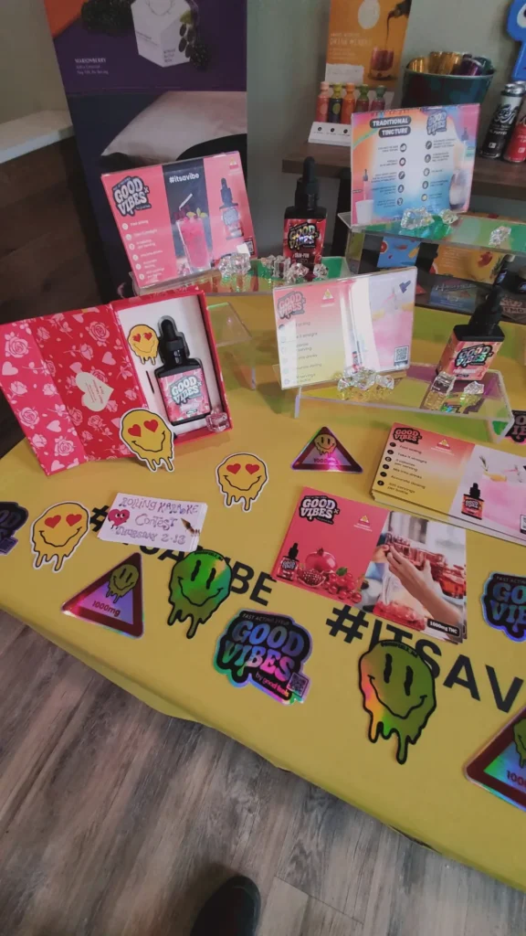 A Good Vibes display arranged across the retail counter at Nova Farms - Dracut.