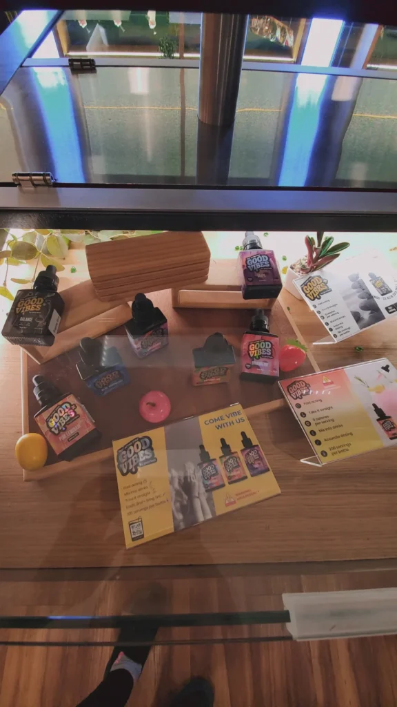 A Good Vibes display arranged across the retail counter at Botera - Taunton.