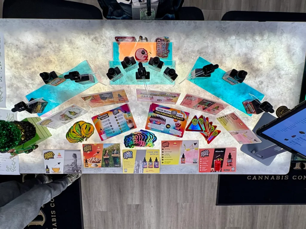 Welcoming countertop display featuring Come Vibe at OMG Cannabis – Fitchburg.