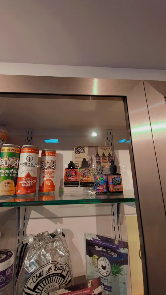A Good Vibes display set within the shop interior at Eastern Cannabis Co - Malden.