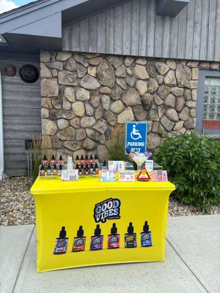 Good Vibes display with Good Vibes packaging and product information at Green City – Attleboro.