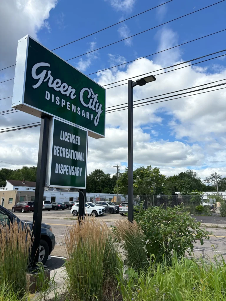 Green City – Attleboro interior with Good Vibes packaging and product information.