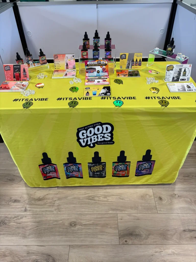 A Good Vibes sign anchoring the retail display at EMBR - Springfield.