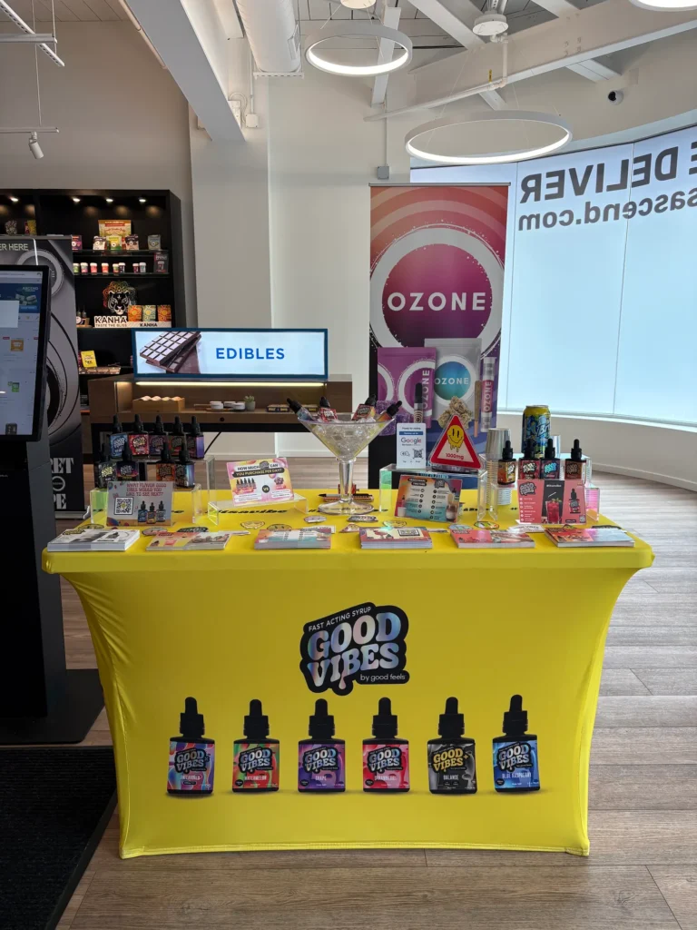 A Good Vibes sign anchoring the retail display at Ascend - Newton.