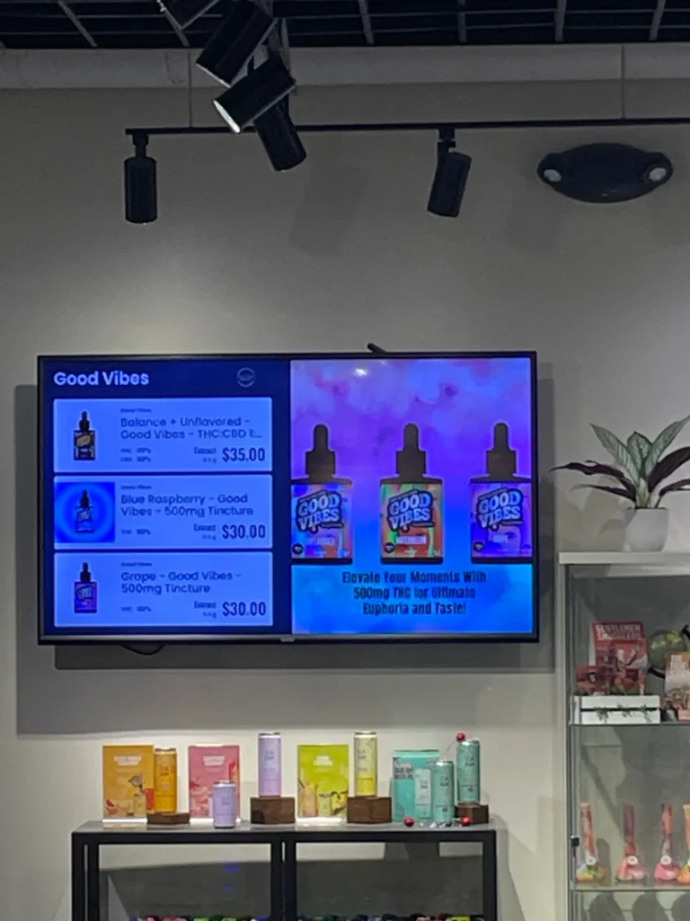Colorful retail display featuring Balance and Good Vibes at Dutchess Cannabis – Framingham.