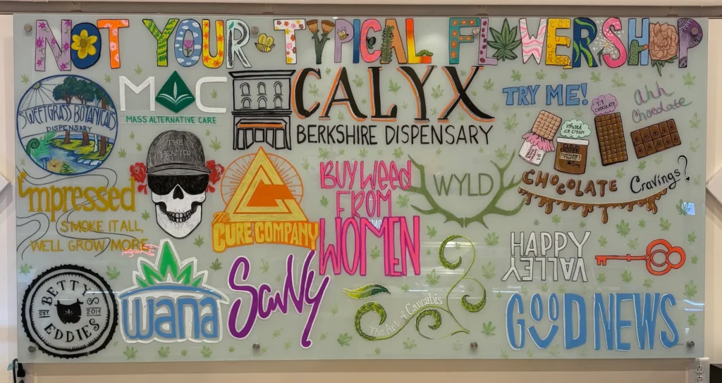 A retail sign anchoring the display at Calyx Berkshire - Great Barrington.