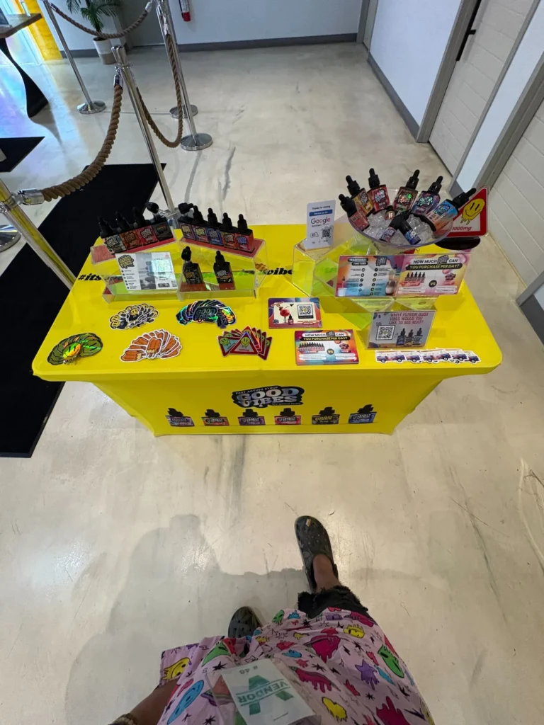 Good Vibes display with Good Vibes packaging and product information at Northeast Alternatives – Seekonk.