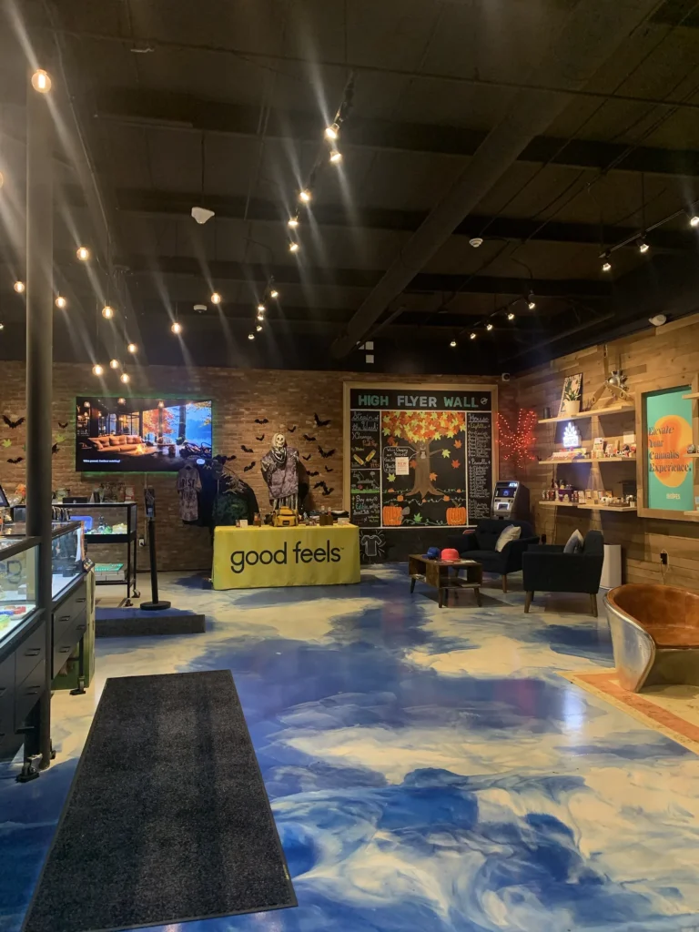 Bright retail display featuring products and signage at High Hopes – Hopedale.