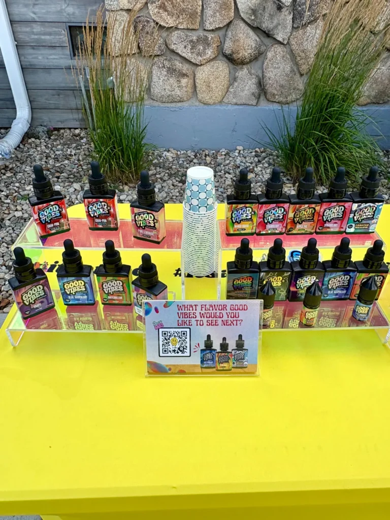 Good Vibes display with Blue Raspberry and Watermelon bottles at Green City – Attleboro.