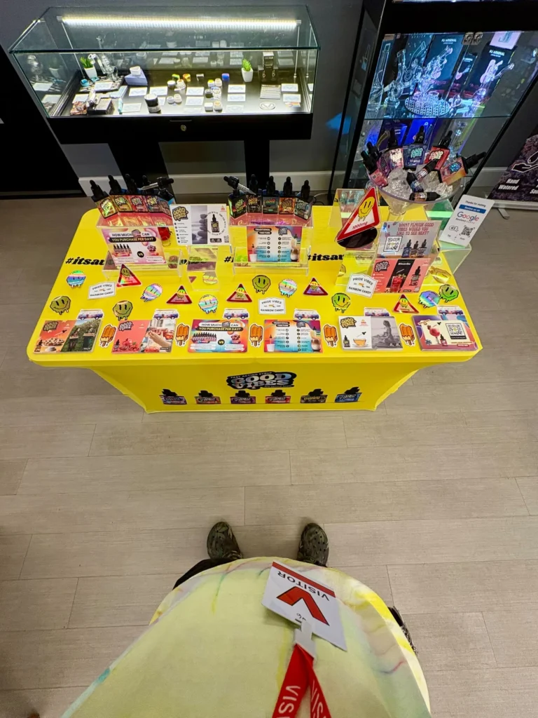Good Vibes display with Pride Vibes and Rainbow Candy packaging at The Vault – Worcester.