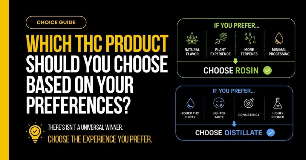 Rosin vs distillate THC products choice guide with Good Vibes THC syrup