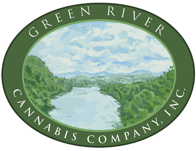 Green River Cannabis Company, Inc. logo with a river landscape inside a green oval edge.