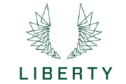 Brand logo: stylized green wings arched above the word LIBERTY in matching green typography.